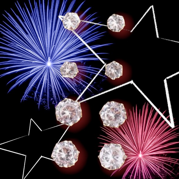 HP 🌿 3 Pair Multi-size Faux Diamond Stud Earrings Unisex Clear Cubic Zirconium - Picture 3 of 12